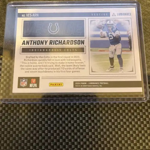 Sports trading card of Anthony Richardson from Panini Luminance Vestige Green #VES-ARN