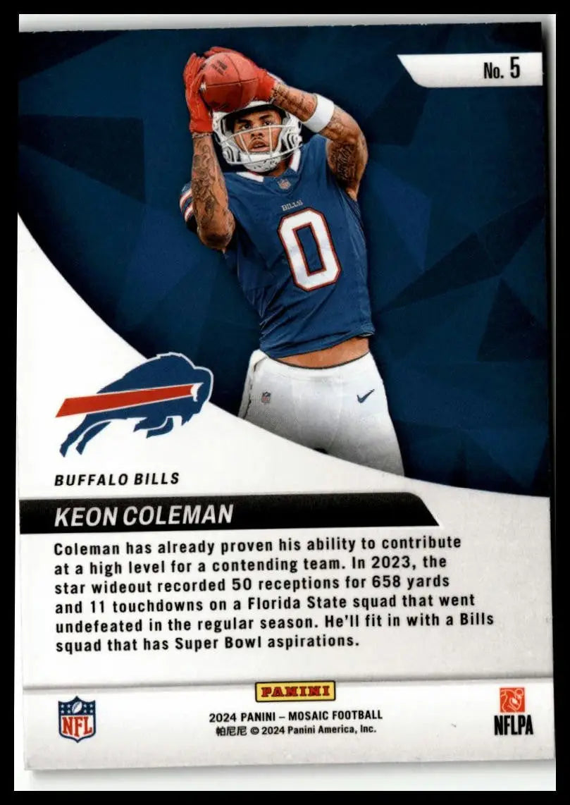 Keon Coleman Panini Mosaic football card featuring Keon Coleman Elevate design
