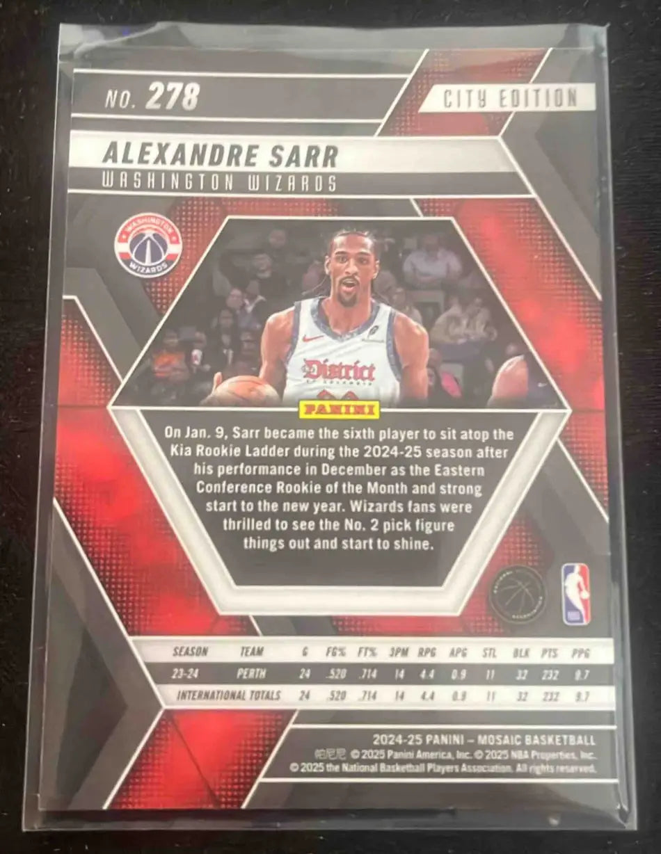 Basketball trading card of Alexandre Sarr from 2024 Panini Mosaic City Edition Wizards