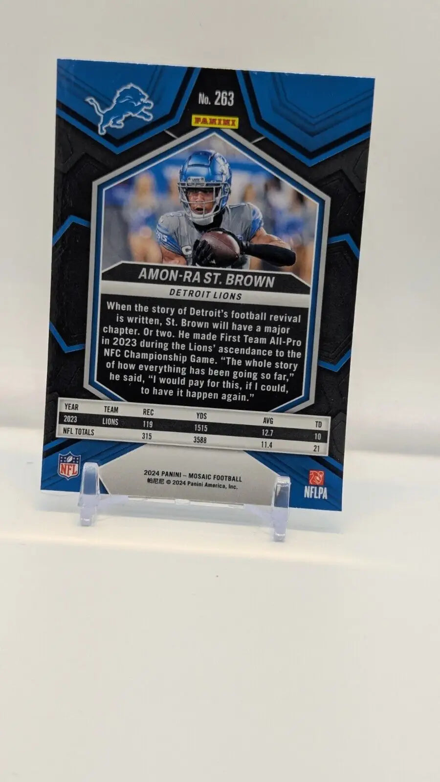 Amon-Ra St. Brown National Pride football card from 2024 Panini Mosaic set