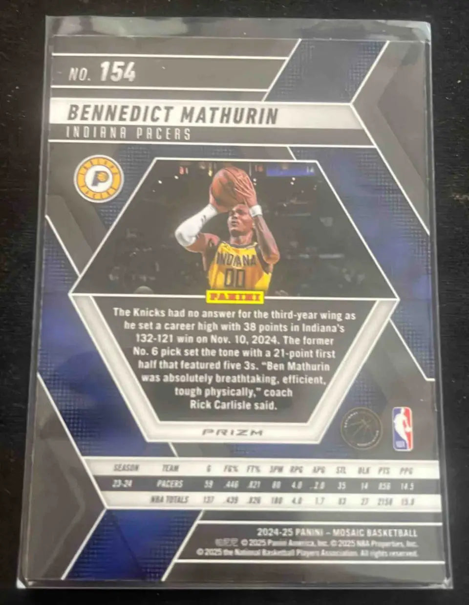 Benedict Mathurin Green Panini Mosaic Bennedict Mathurin Indiana Pacers trading card