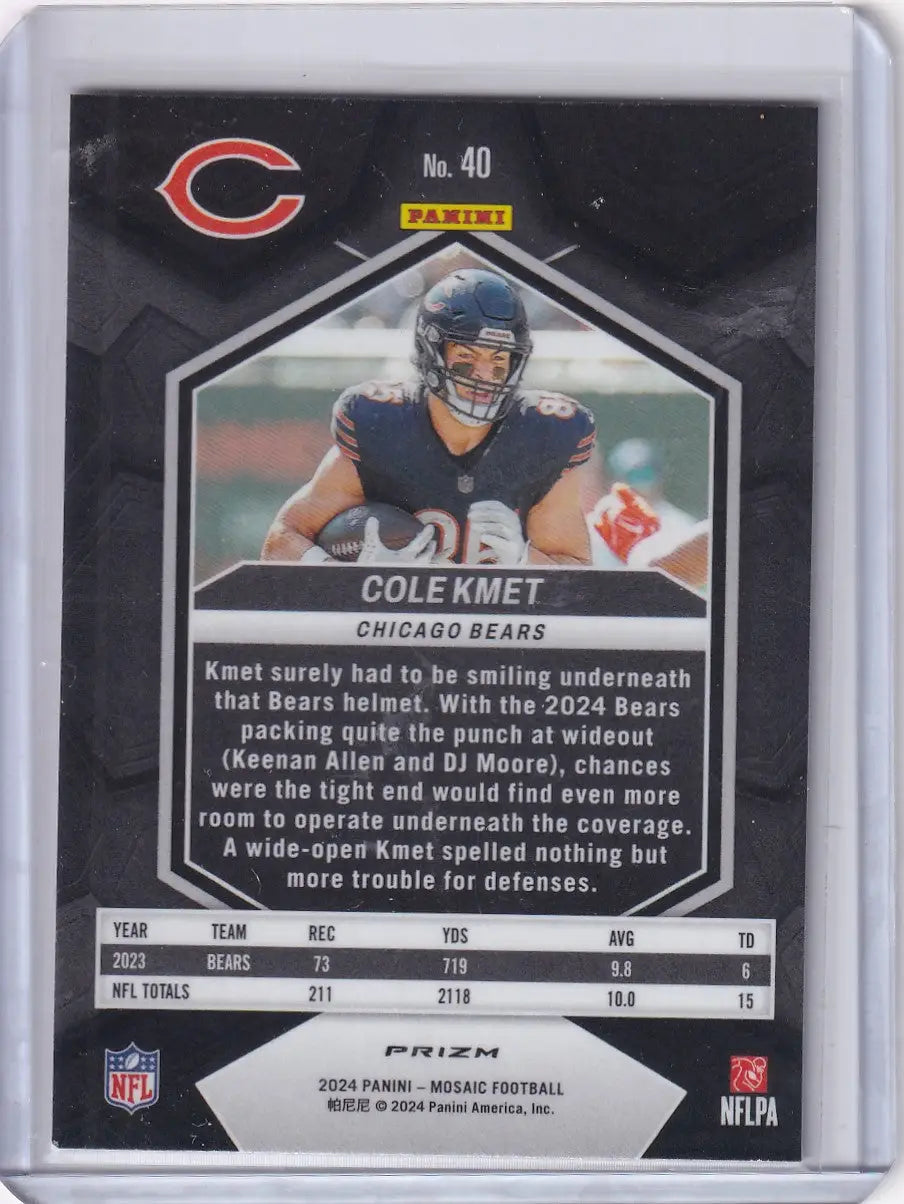 Football trading card of Cole Kmet from Panini Mosaic Prizm Chicago Bears 2024