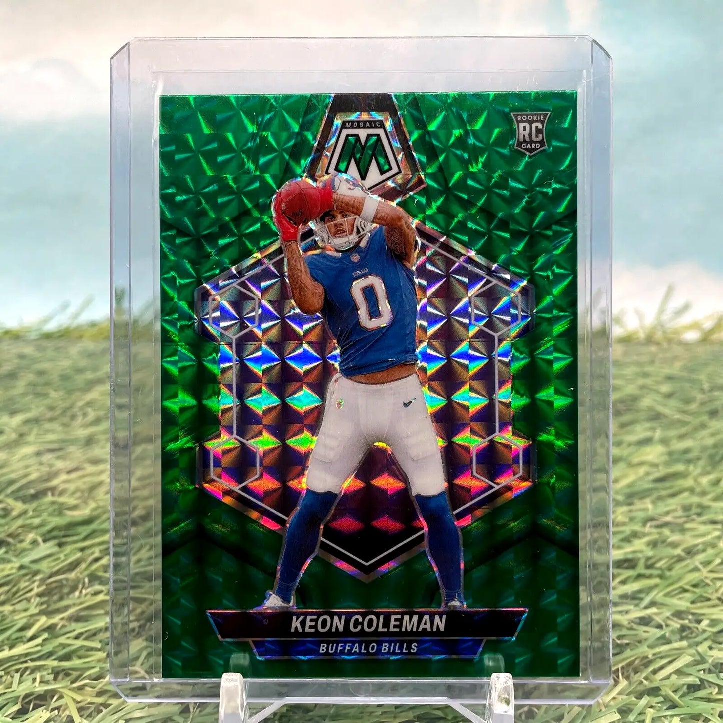 Keon Coleman football card from 2024 Panini Mosaic Prizm Green Buffalo Bills Rookie