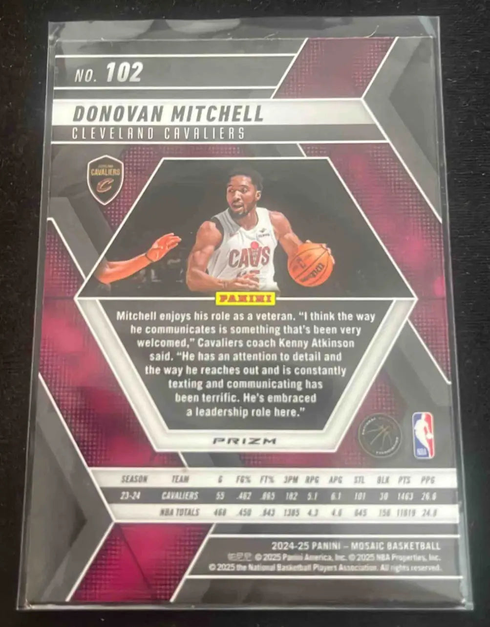 Donovan Mitchell Cleveland Cavaliers basketball trading card 2024 Panini Mosiac Silver Prism