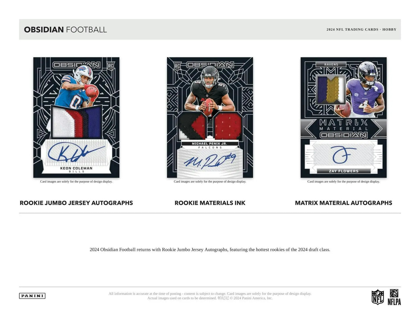 Football trading cards inside the 2024 Panini Obsidian Football Hobby Box for obsidian football fans