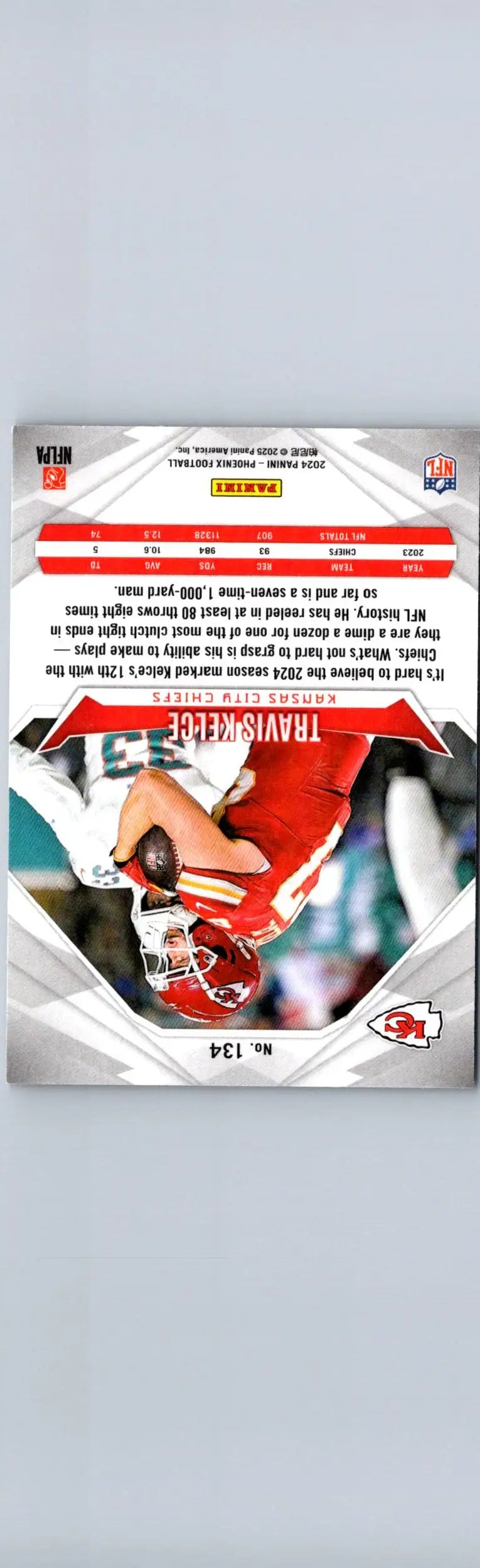 Travis Kelce football card from 2024 Panini Phoenix series showcasing NFL star