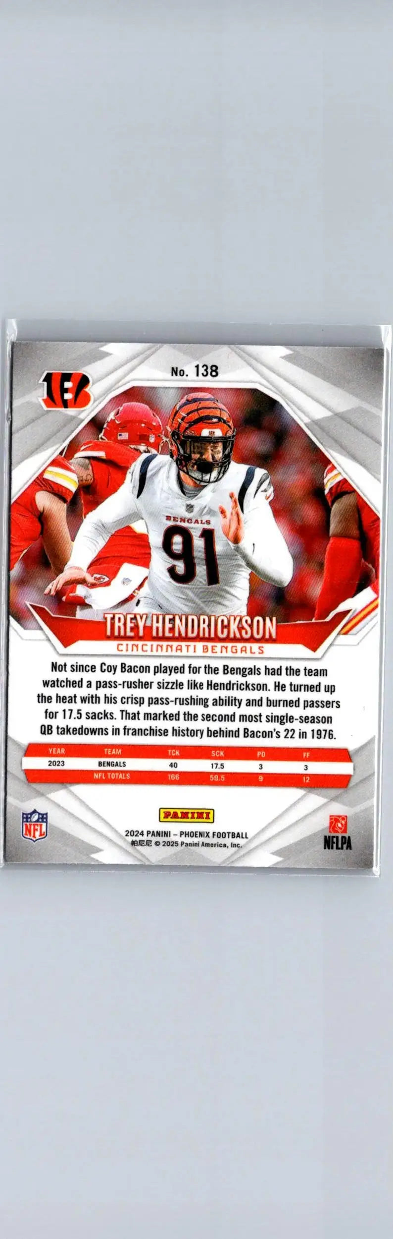Trey Hendrickson football card from 2024 Panini Phoenix featuring Trey Hendrickson Purple Fade design