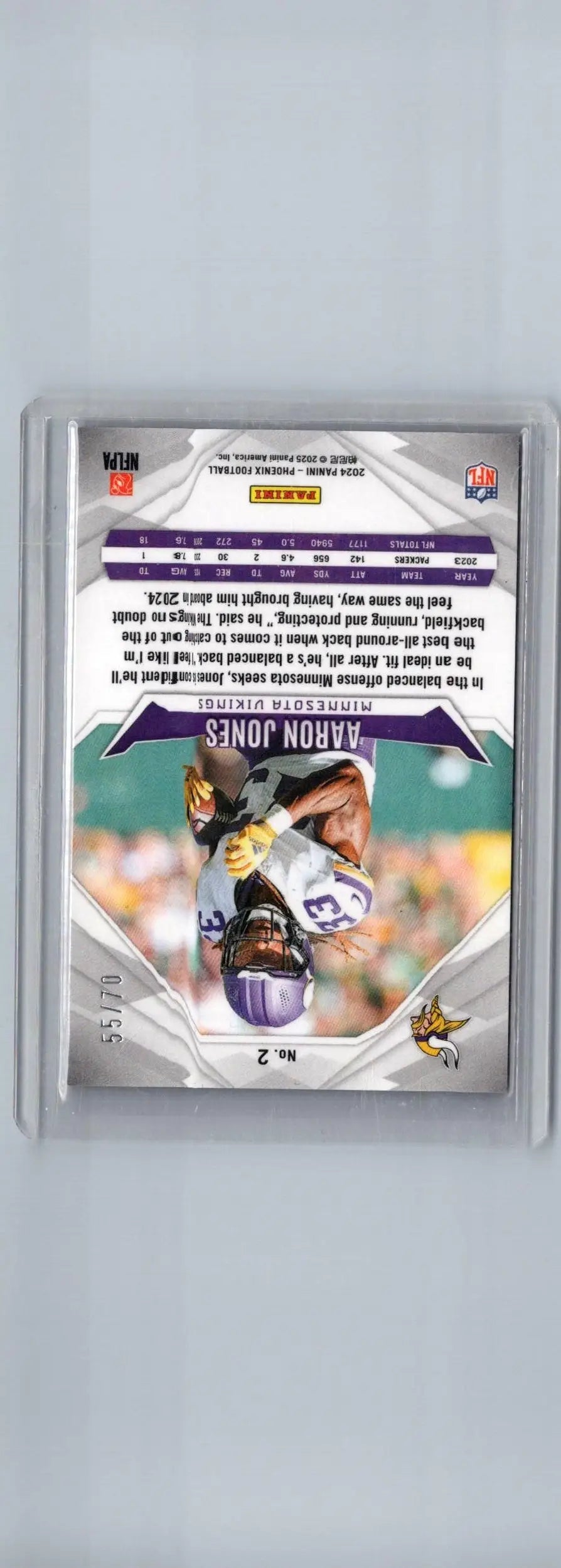 Aaron Jones football card from 2024 Panini Phoenix featuring Aaron Jones Purple design