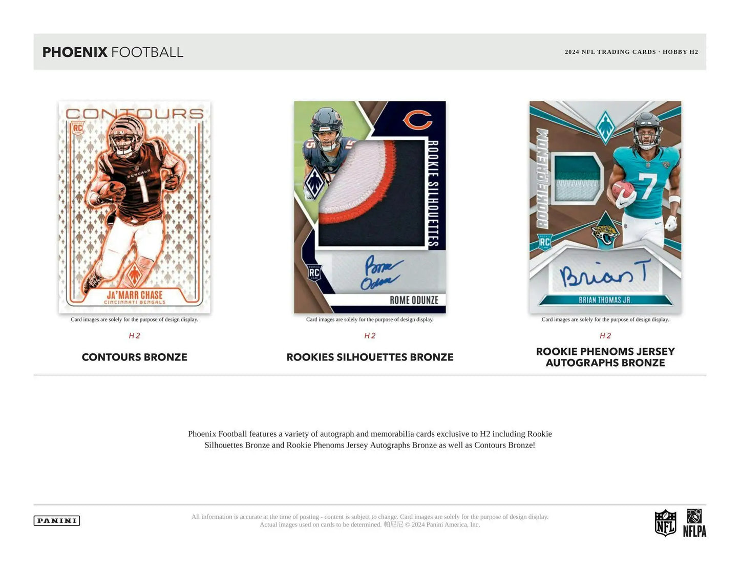 Image of three phoenix football trading cards from the 2024 Panini Phoenix Football H2 Box