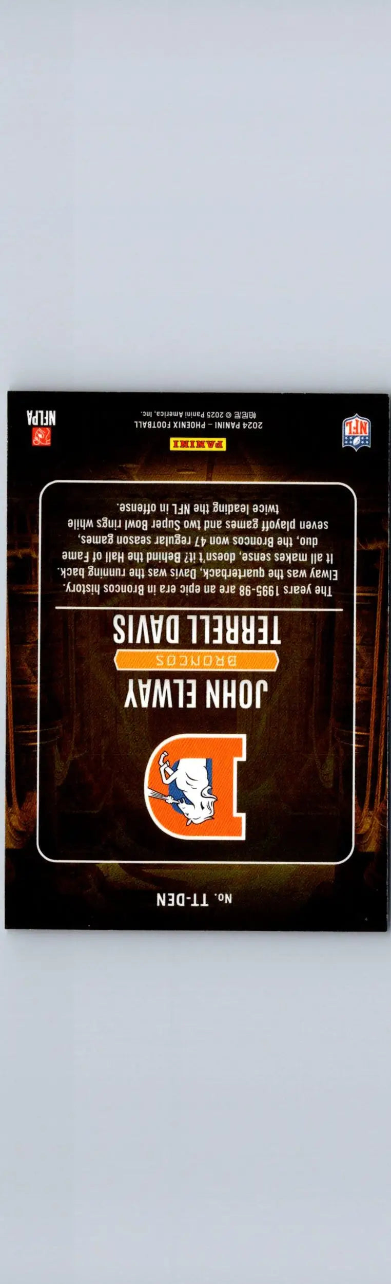 Football trading card featuring John Elway and Terrell Davis Treasured Tandems