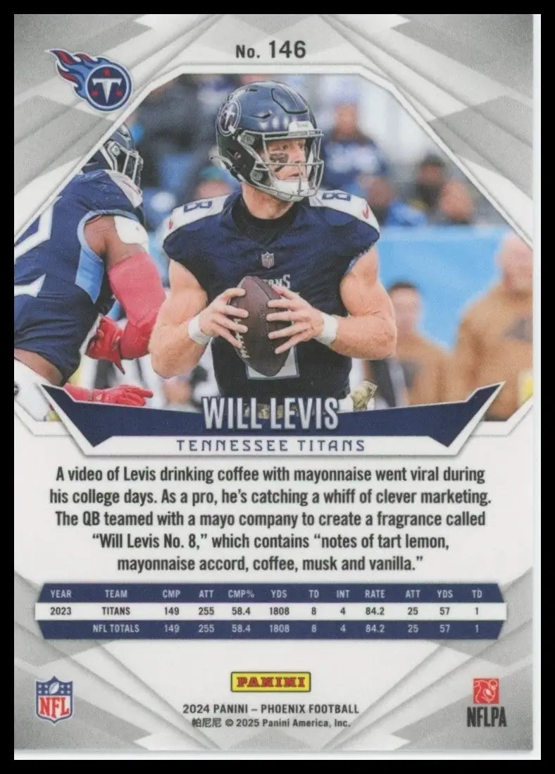 2024 Panini Phoenix Will Levis football card featuring Tennessee Titans player NFL sports