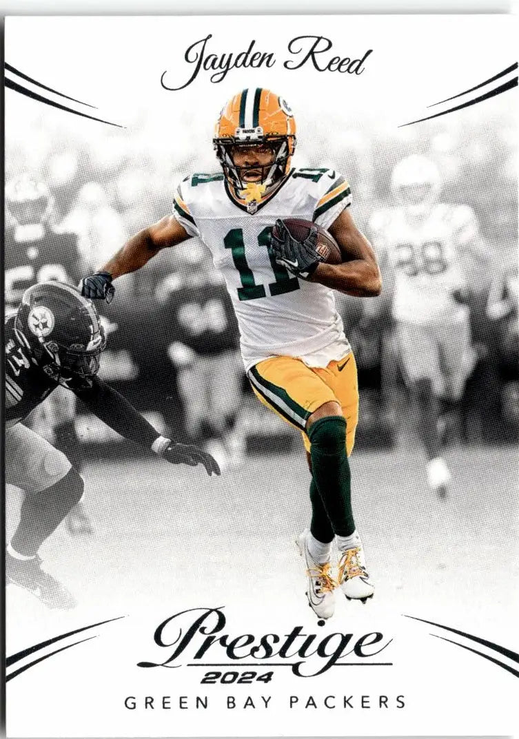 Football trading card featuring Jayden Reed of the Green Bay Packers from Panini Prestige