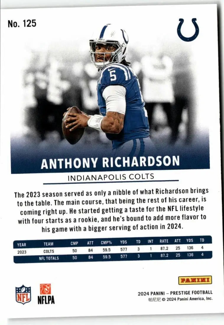 Football trading card featuring Anthony Richardson from Panini Prestige 2024