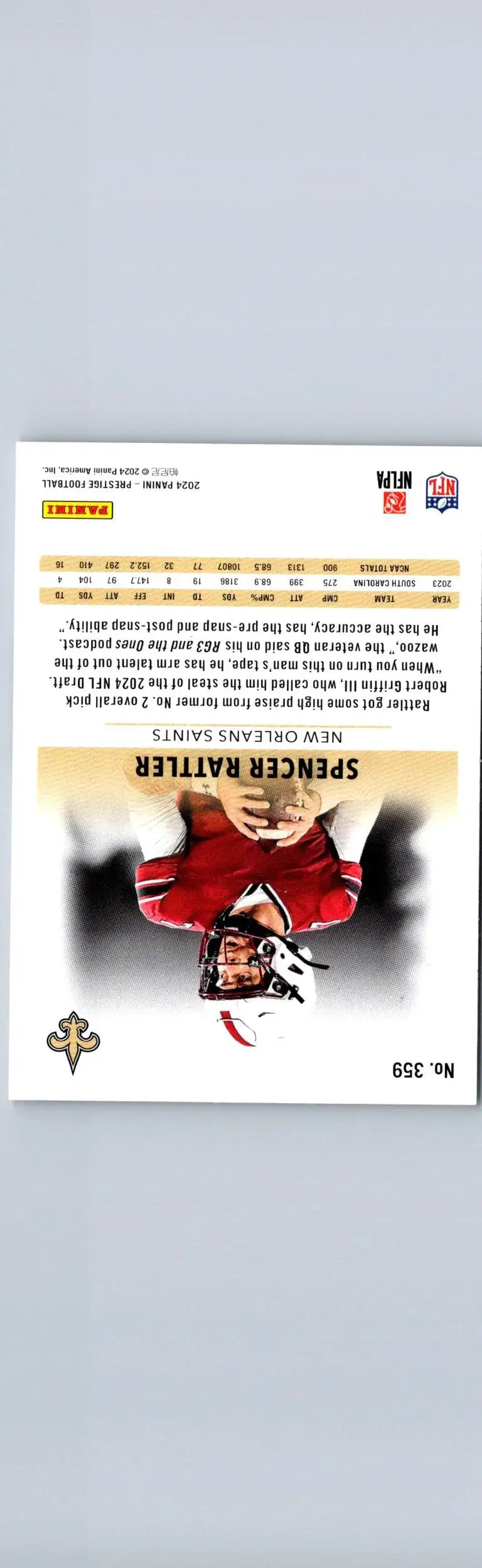 Spencer Rattler football card from 2024 Panini Prestige series