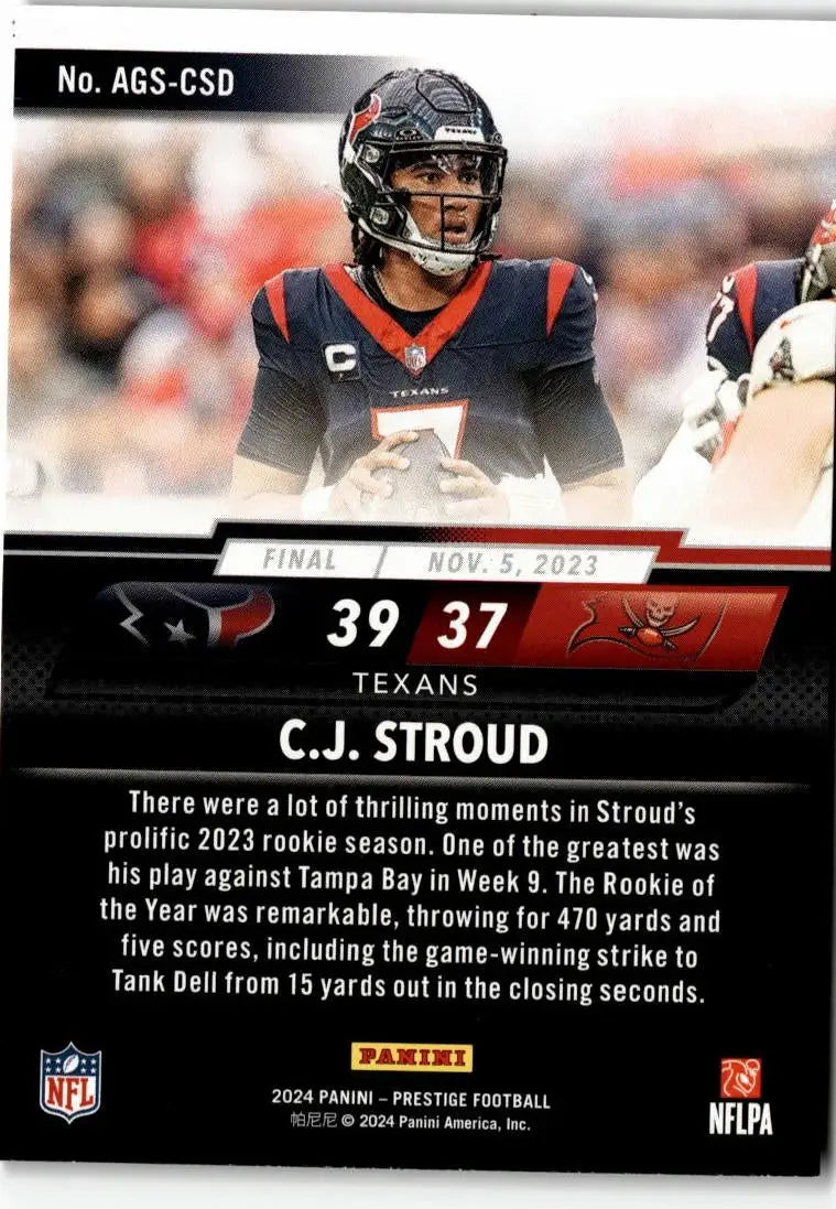 2024 Panini Prestige Football trading card featuring C.J. Stroud from Any Given Sunday