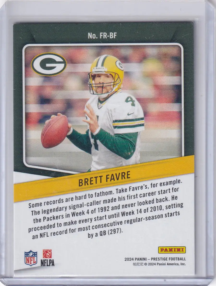 Football trading card of Brett Favre from Panini Prestige 2024 Green Bay Packers series