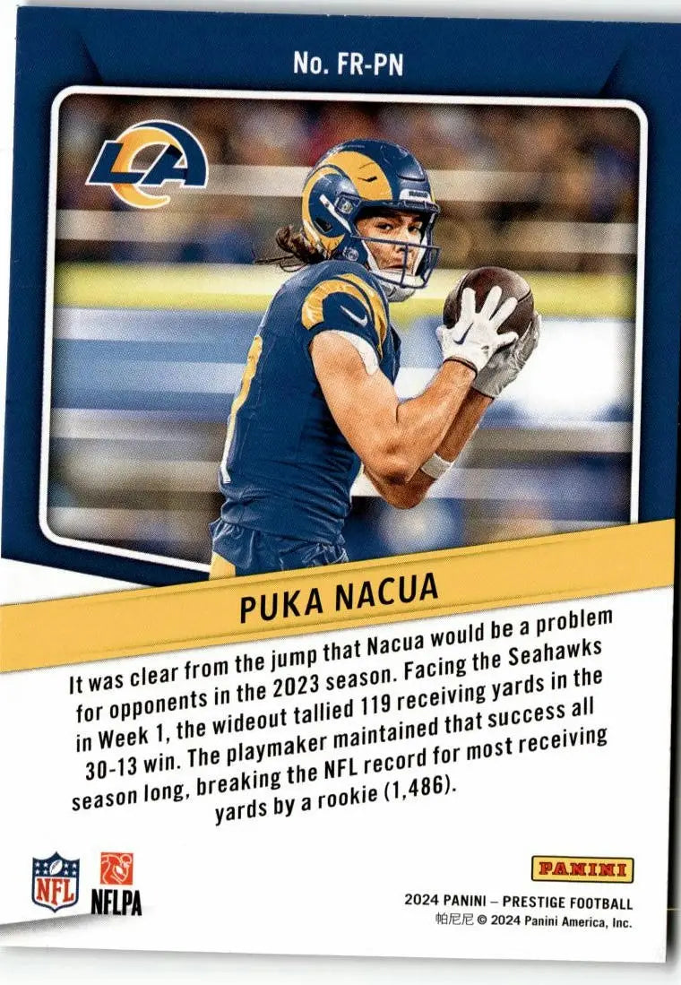 Puka Nacua football trading card from 2024 Panini Prestige For the Record series