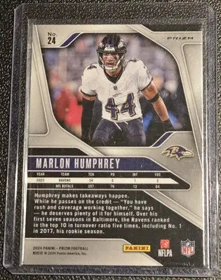 Marlon Humphrey football card from Panini Prizm 2024 Marlon Humphrey Lazer series