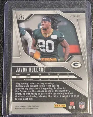 Javon Bullard football card from 2024 Panini Prizm Bullard Green Wave collection