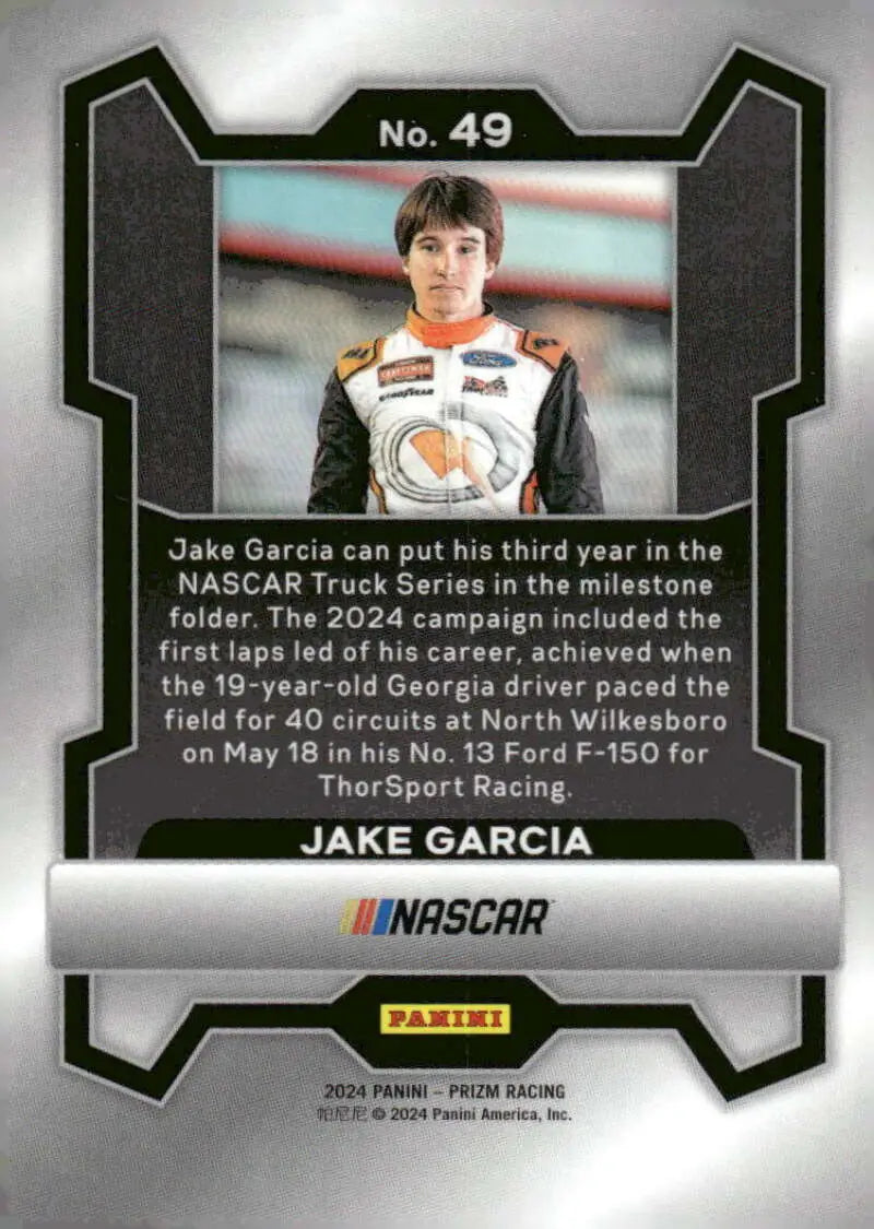 2024 Panini Prizm Jake Garcia NASCAR trading card Quanta Thorsport Racing Ford Racing