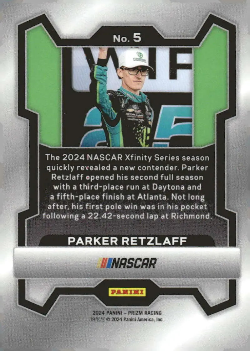 2024 Panini Prizm Parker Retzlaff NASCAR trading card featuring Jordan Anderson Racing