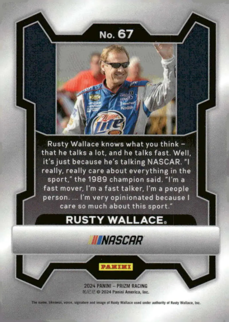 Rusty Wallace NASCAR trading card featuring Miller Lite Team Penske Ford Racing 2024 Panini