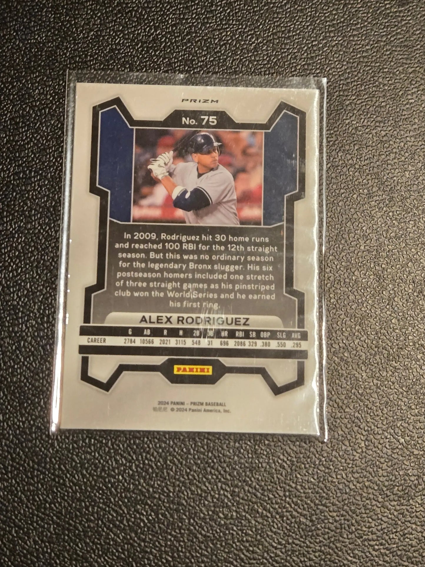 Alex Rodriguez Green Prizms baseball card in protective sleeve from Panini Prizm 2024