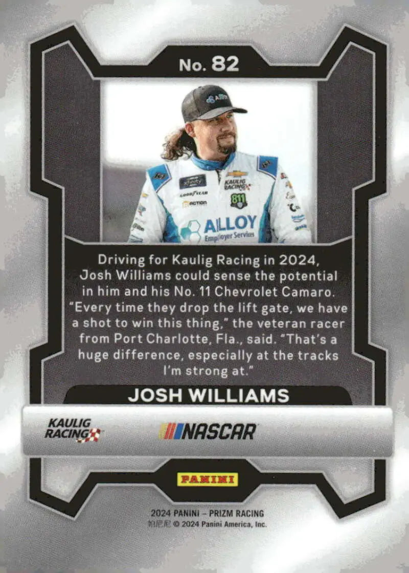 Josh Williams NASCAR trading card from 2024 Panini Prizm Alloy Employer Services Series