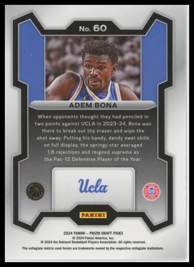 2024 Panini Prizm Draft Picks Adem Bona #60 Rookie UCLA Bruins Basketball Card