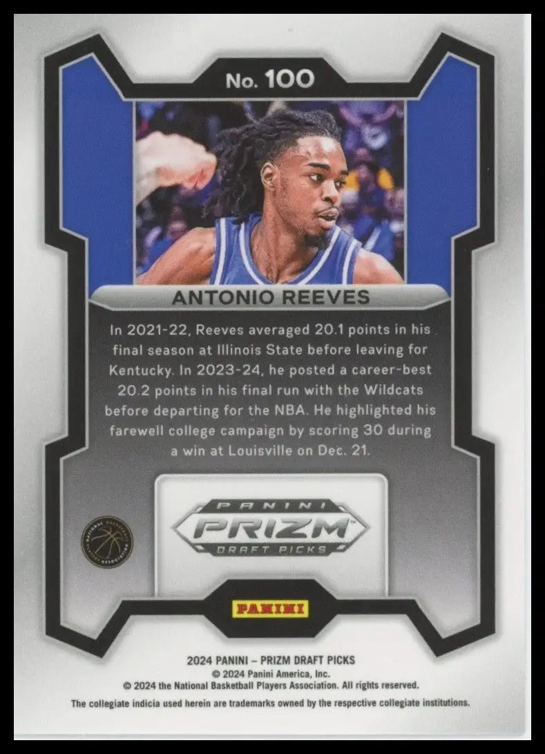 2024 Panini Prizm Draft Picks Antonio Reeves #100 Rookie Basketball Card NCAA - Basketball Card