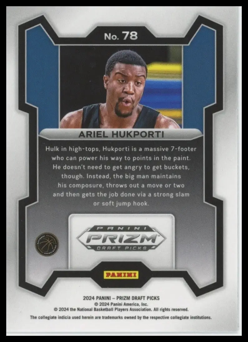 2024 Panini Prizm Draft Picks Ariel Hukporti #78 Rookie Basketball Card NCAA
