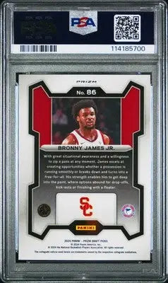 Bronny James Jr. Prizm Draft Picks trading card from 2024 Panini Prizm Draft Picks series