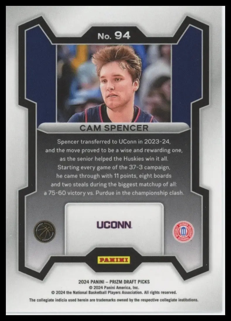 2024 Panini Prizm Draft Picks Cam Spencer #94 Rookie UCONN Huskies Basketball - Trading Card