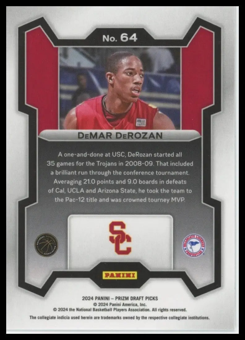 2024 Panini Prizm Draft Picks DeMar DeRozan #64 USC Trojans Basketball Card NCAA