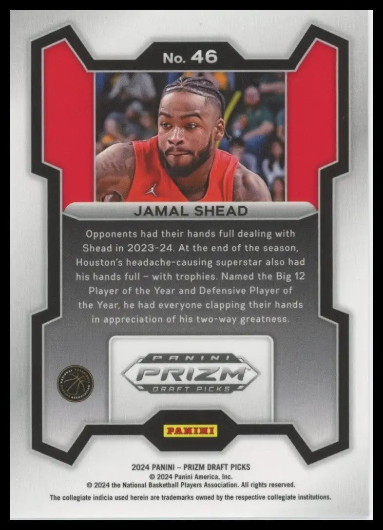 2024 Panini Prizm Draft Picks Jamal Shead #46 Rookie Basketball Card NCAA Sports