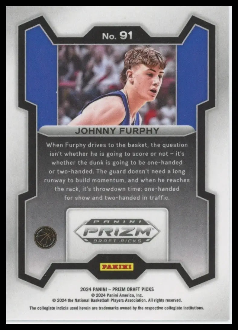 2024 Panini Prizm Draft Picks Johnny Furphy #91 Rookie Basketball Card NCAA