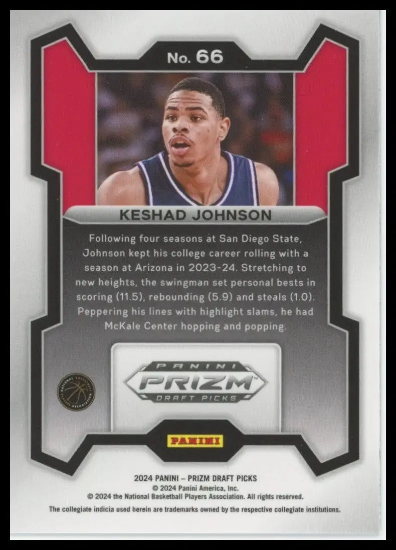 2024 Panini Prizm Draft Picks Keshad Johnson #66 Rookie Basketball Card NCAA - Basketball Card