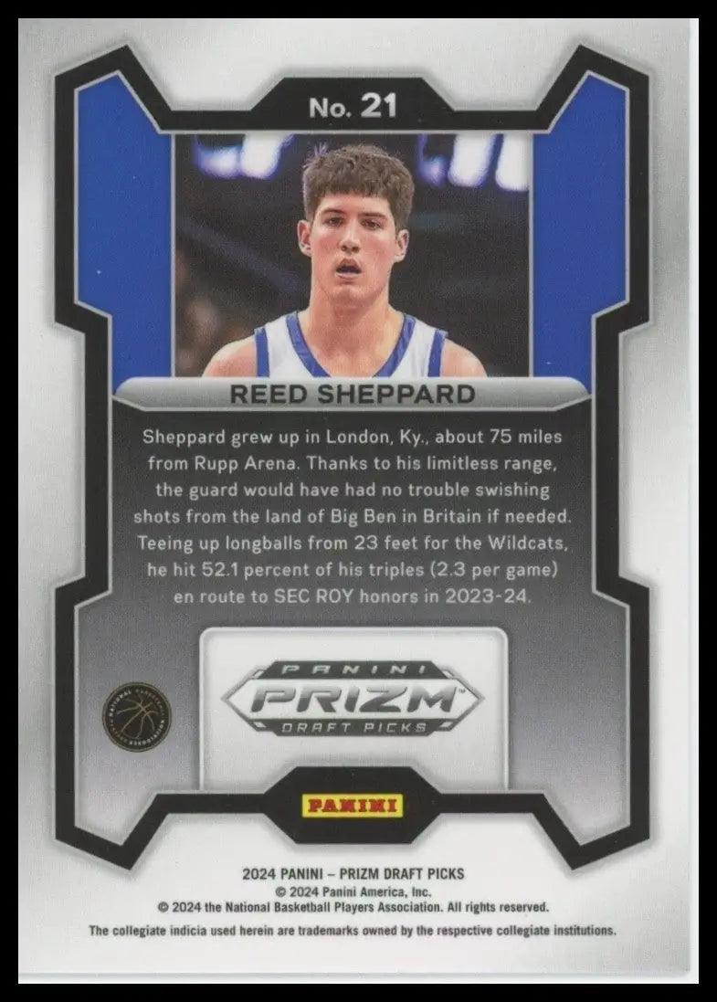 2024 Panini Prizm Draft Picks Reed Sheppard #21 Rookie Basketball Card NCAA