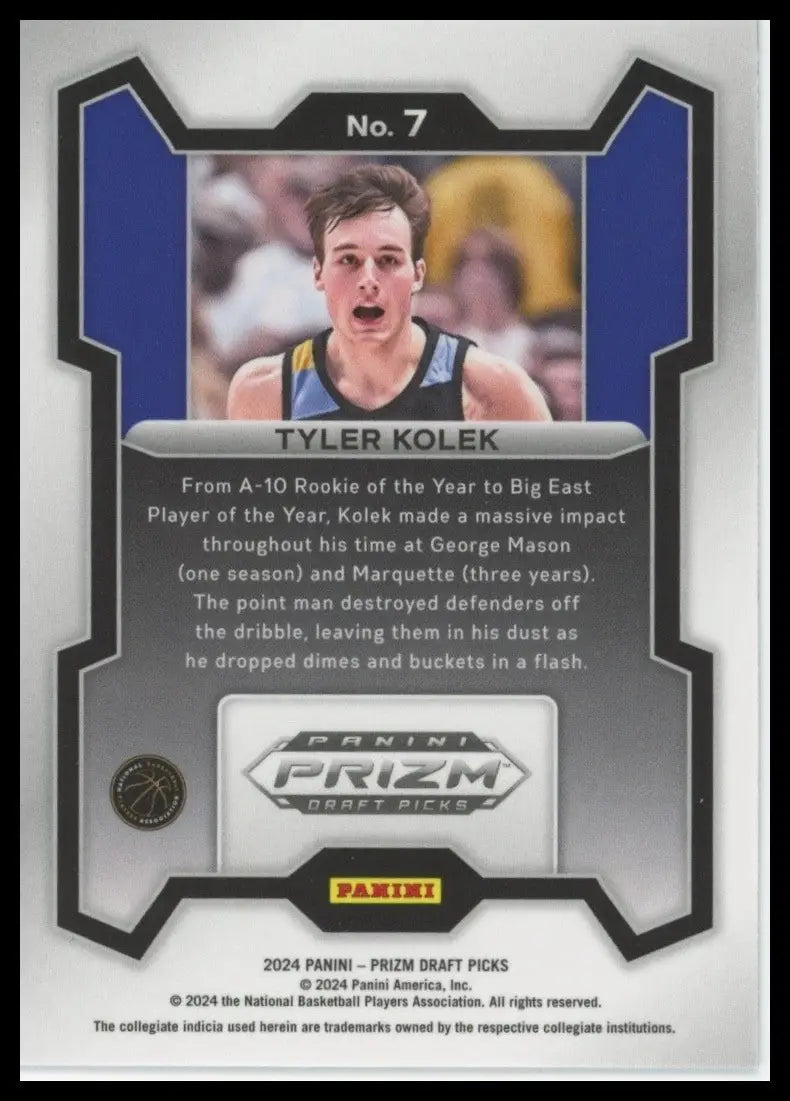 2024 Panini Prizm Draft Picks Tyler Kolek #7 Rookie Basketball Card NCAA Sports - Basketball Card