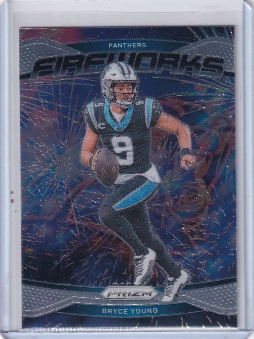 2023 Panini Prizm Fireworks Bryce Young rookie football card in 2024 Panini Prizm Fireworks set