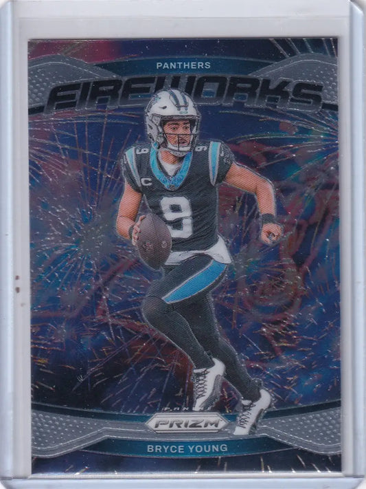 2023 Panini Prizm Fireworks Bryce Young rookie football card in 2024 Panini Prizm Fireworks set