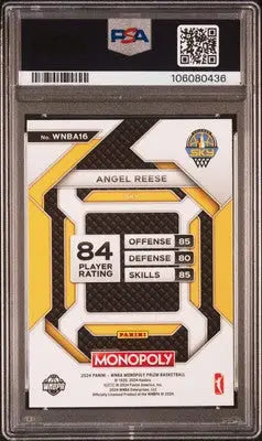Graded Angel Reese WNBA basketball card from Panini Prizm Monopoly series in PSA 9
