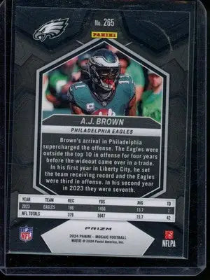 Football trading card featuring A.J. Brown from 2024 Panini Prizm Mosaic National Pride Football