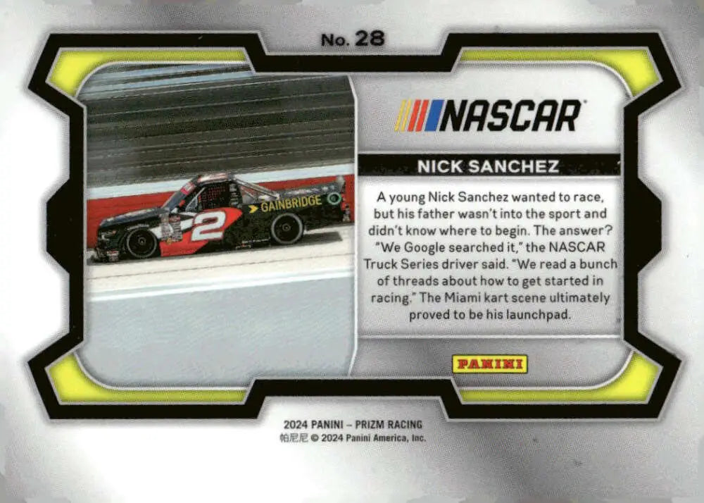 2024 Panini Prizm Rides Nick Sanchez Gainbridge Rev Racing trading card