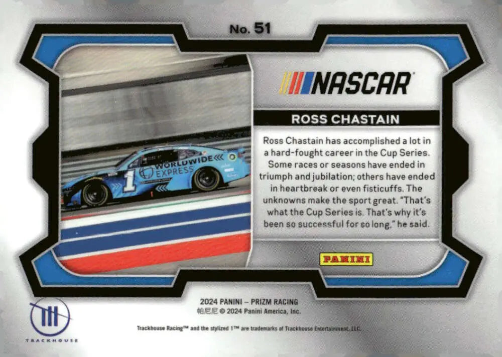 NASCAR trading card of Ross Chastain from Panini Prizm Rides 2024 series