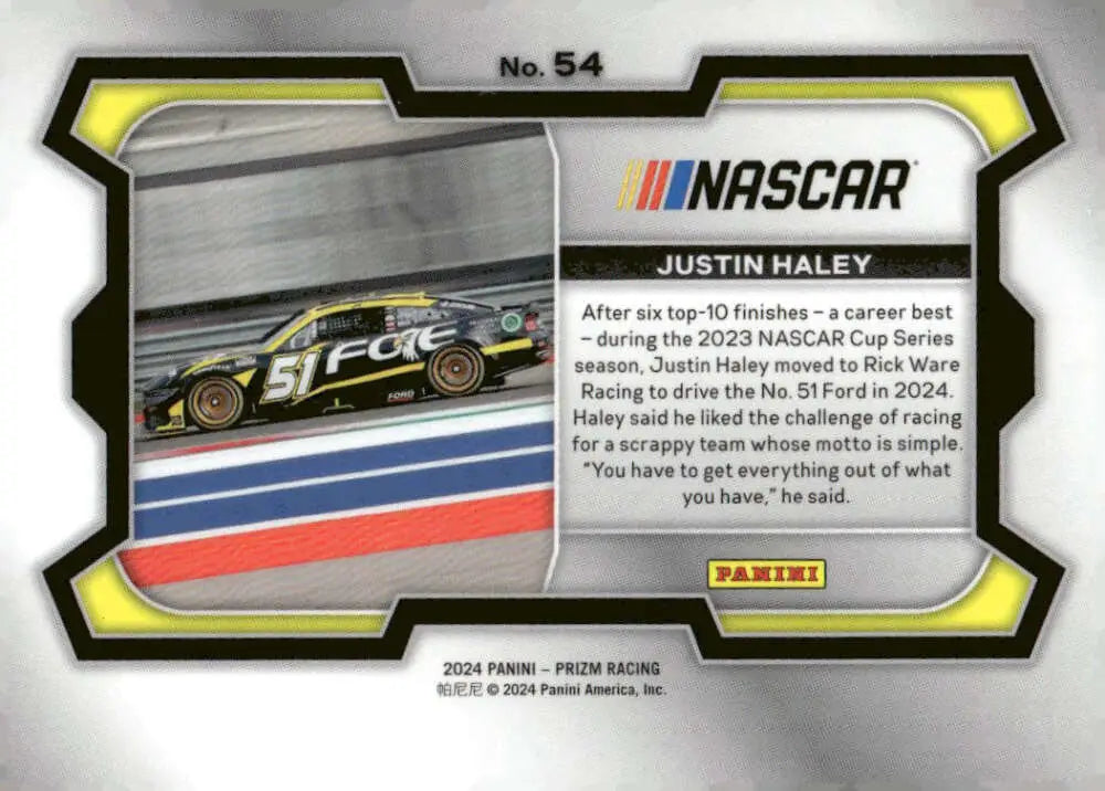 NASCAR trading card of Justin Haley from Rick Ware Racing and Fraternal Order of Eagles