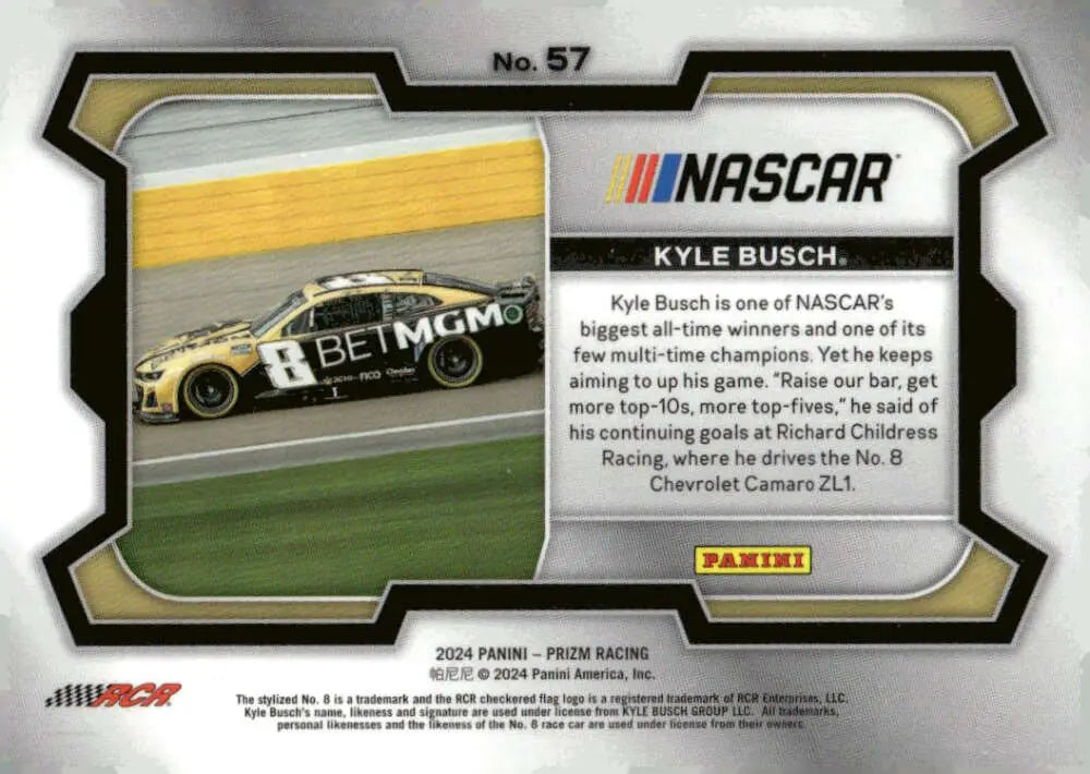 NASCAR Kyle Busch trading card 2024 Panini Prizm Rides Richard Childress Racing Chevy