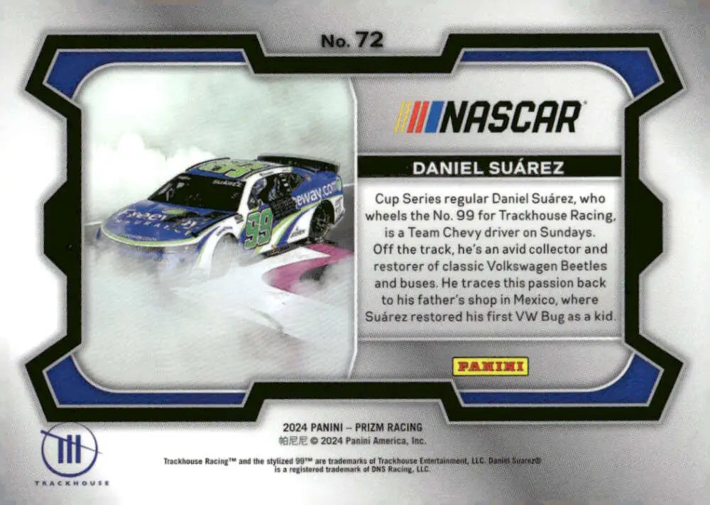 Daniel Suarez NASCAR trading card featuring Freeway Insurance and Trackhouse Racing artwork