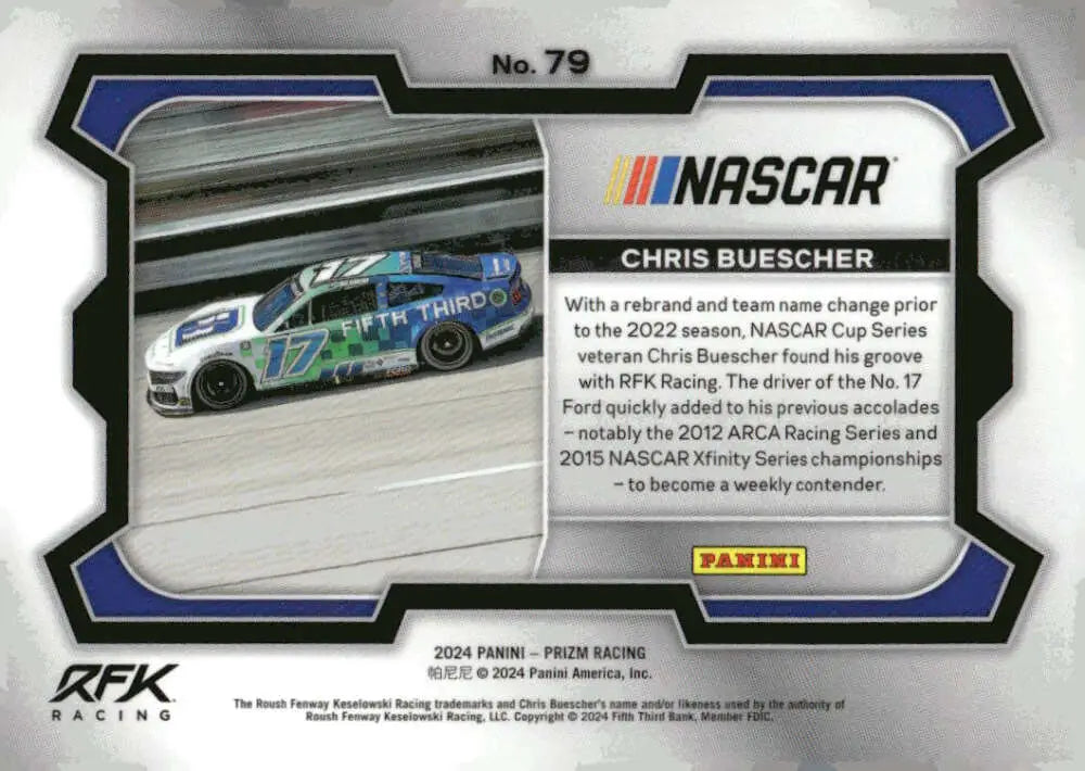 Chris Buescher Panini Prizm Rides trading card featuring Fifth Third Bank and Roush Racing