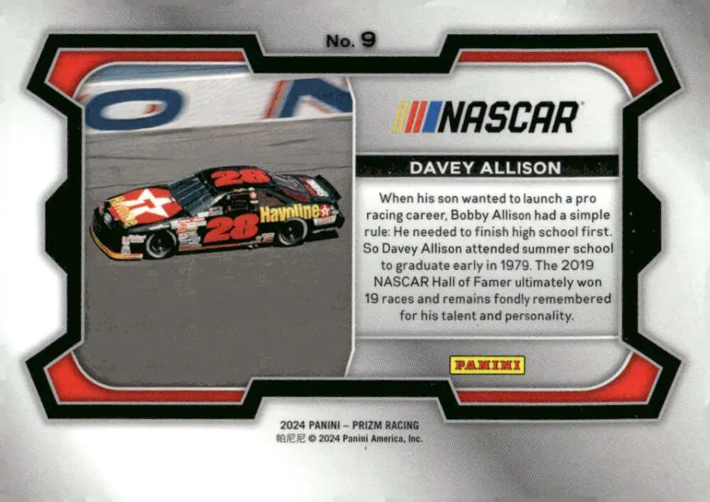 NASCAR Davey Allison trading card from 2024 Panini Prizm Rides featuring Robert Yates Racing
